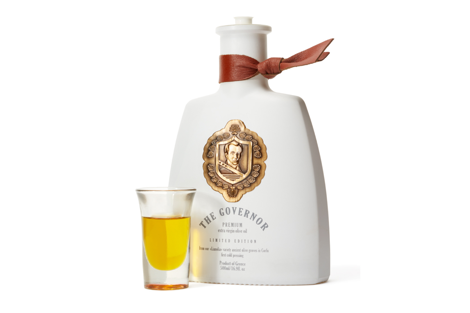 The Governor olive oil — back label with harvest and polyphenol data